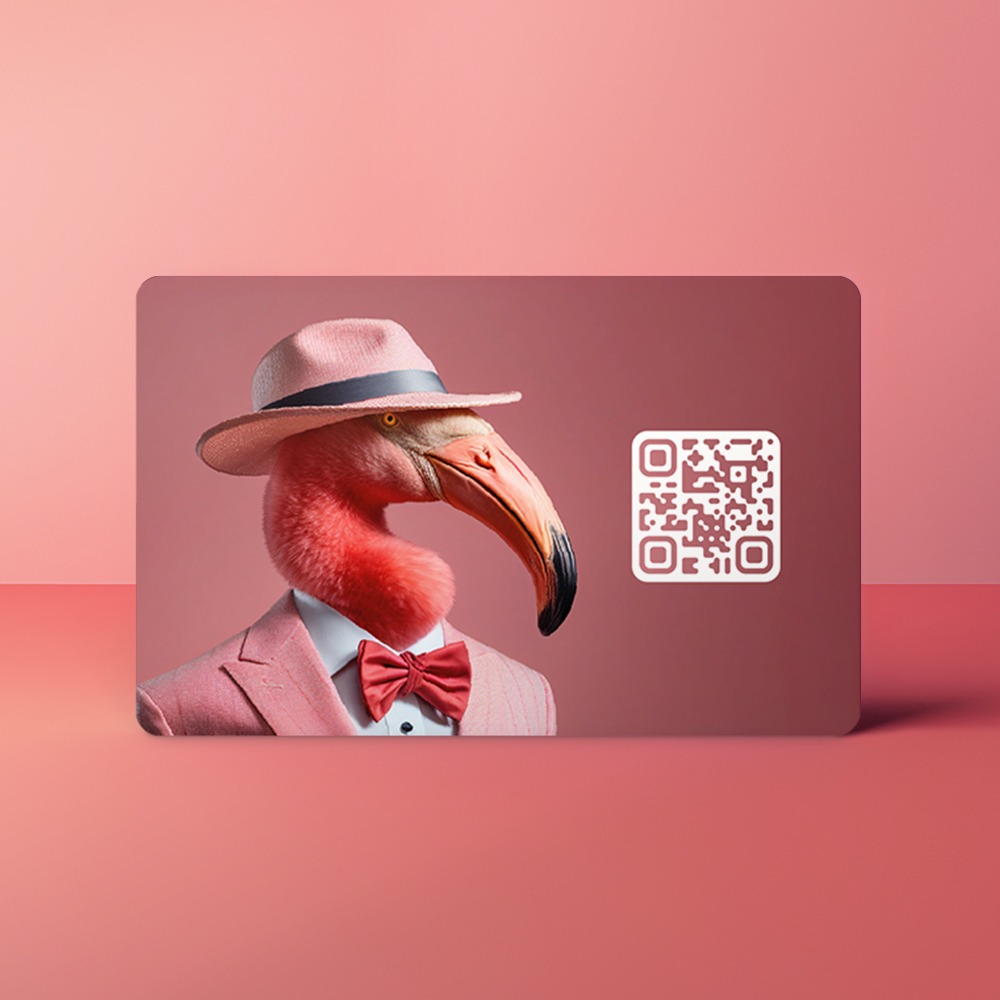 Tap, Deel en Verbind met Qraphy 12 Animals Flamingo achter