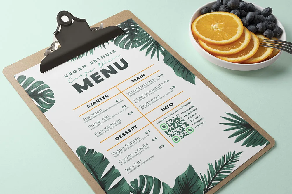 Menukaart met een QR-Code voor extra informatie